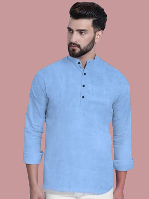 Super Westron Men Solid Straight Kurta(Light Blue)