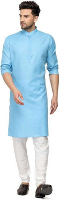 Madhav Mishri Men Solid Straight Kurta(Blue)