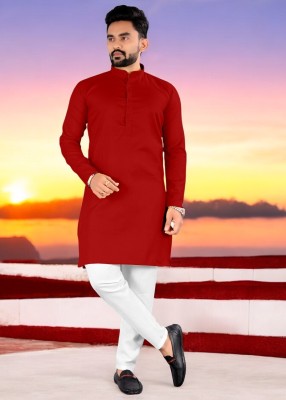 G7 FASHION Men Solid Straight Kurta(Red)