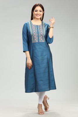 Cotton Culture Women Embroidered Straight Kurta(Blue)