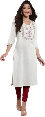 Antaran Women Embroidered Straight Kurta(White)