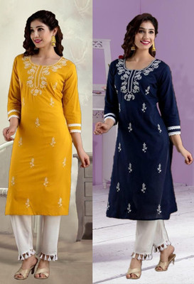 SISTO Women Chikan Embroidery A-line Kurta(Multicolor)