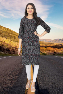 ANITA LYCRA Women Printed Straight Kurta(Black)