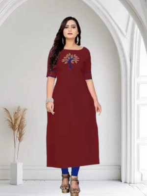 VEDETHNICS Women Solid A-line Kurta(Maroon)