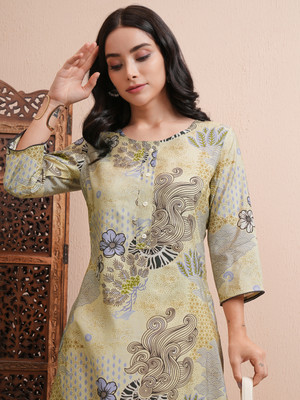 Vishudh Women Printed Straight Kurta(Yellow)