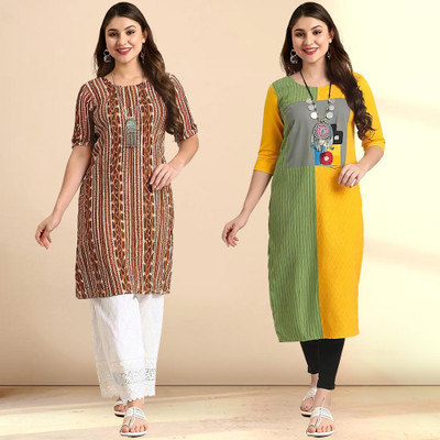1 Stop Fashion Women Printed Straight Kurta(Multicolor)