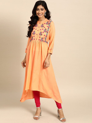 ANOUK Women Printed A-line Kurta(Orange)
