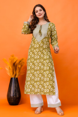 Tibra Attire Women Embroidered A-line Kurta(Green)