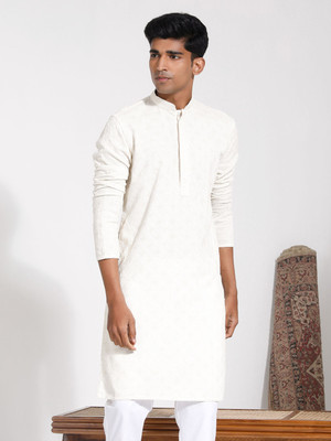 VASTRAMAY Men Embroidered Straight Kurta(Beige)
