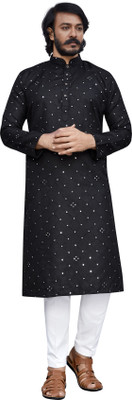 Viradiya Men Embroidered Straight Kurta(Black)
