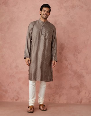 Fabindia Men Woven Design Straight Kurta(Grey)