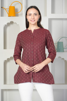 ETHNIQU Women Printed Straight Kurta(Maroon)
