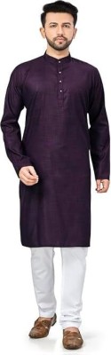 Wellspring Men Solid Straight Kurta(Purple)