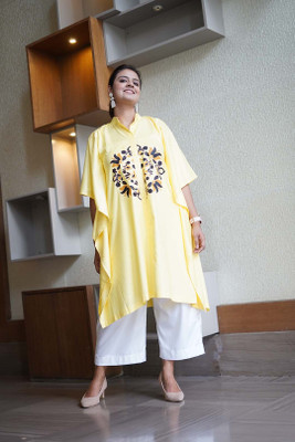 LetsDressUp Women Printed A-line Kurta(Yellow)