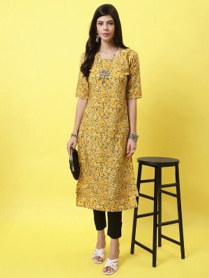 1 Stop Fashion Women Printed Straight Kurta(Yellow)