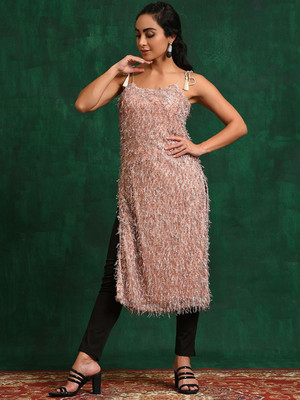 Sangria Women Embellished Straight Kurta(Pink)
