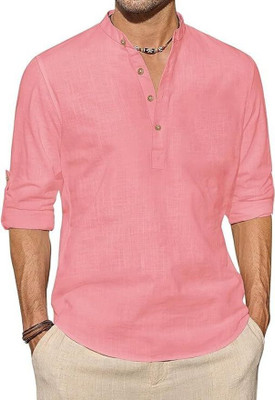 EDIN ENTERPRISES Men Solid Straight Kurta(Pink)