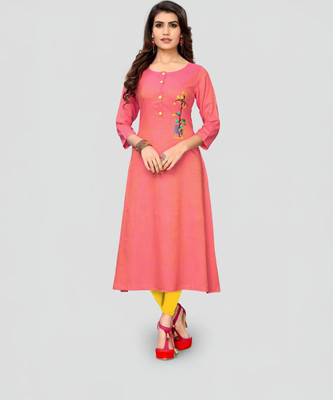 VBUYZ Women Self Design A-line Kurta(Pink)