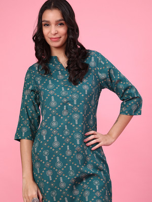 V-MART Women Printed A-line Kurta(Green)