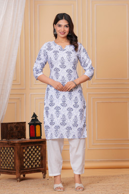 Maison Charu Women Geometric Print, Printed Straight Kurta(Multicolor)