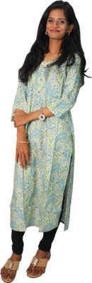 Dressume Women Floral Print Ethnic Dress Kurta(Green)