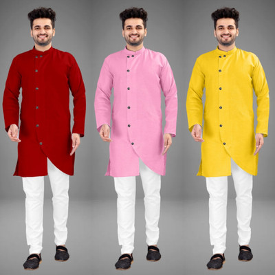 DIAMOND CLUSTER Men Solid Trail Cut Kurta(Multicolor)