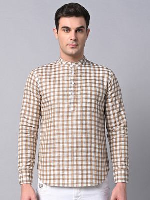 Vastraa Fusion Men Checkered Straight Kurta(White)