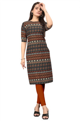 RANGRASIYA CORPORATION Women Printed Straight Kurta(Orange)