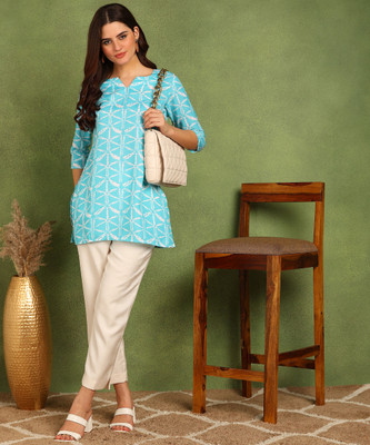 Moda Rapido Women Printed Tunic Kurta(Blue)