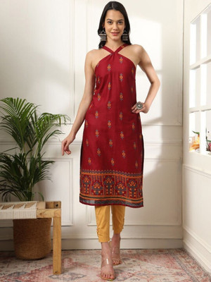 ANOUK Women Printed Straight Kurta(Maroon)