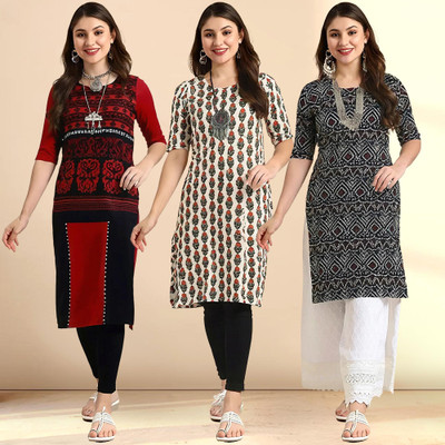 1 Stop Fashion Women Printed Straight Kurta(Multicolor)