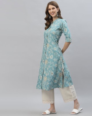 teena fashion Women Printed A-line Kurta(Blue)