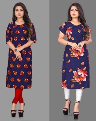 Hiral Creation Women Floral Print Straight Kurta(Blue)