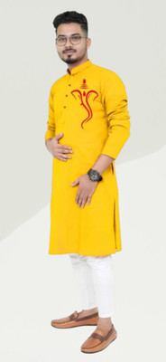 Bisswas Men Solid Straight Kurta(Yellow)