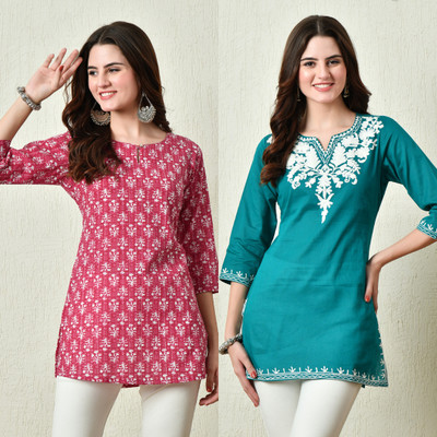 Akshatani Women Embroidered, Geometric Print Straight Kurta(Multicolor)