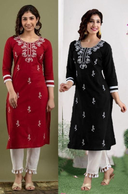 SISTO Women Chikan Embroidery Straight Kurta(Multicolor)