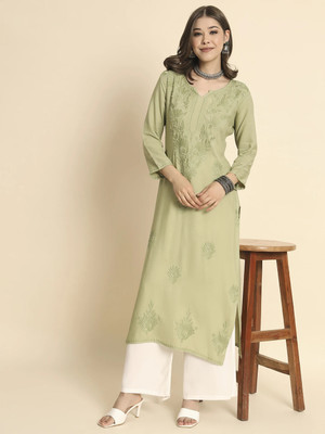 vairagee Women Embroidered Straight Kurta(Light Green)