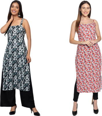 KALLAXI Women Printed Straight Kurta(Multicolor)