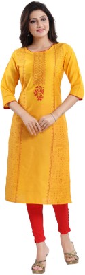 SC KURTIS Women Self Design Straight Kurta(Yellow, Red)