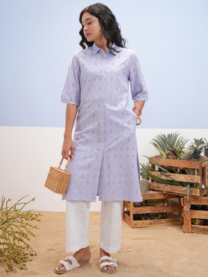 Vishudh Women Embroidered Straight Kurta(Purple)