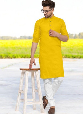 Rashmi Genz Men Printed Straight Kurta(Yellow)
