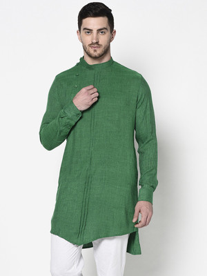DEYANN Men Solid Asymmetric Kurta(Green)