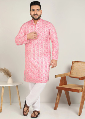 METRONAUT PLUS Men Printed A-line Kurta(Pink)