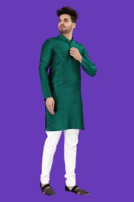 Dimeshf Men Printed Straight Kurta(Green)