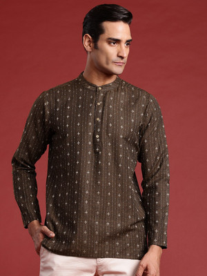 ANOUK Men Woven Design Straight Kurta(Brown)