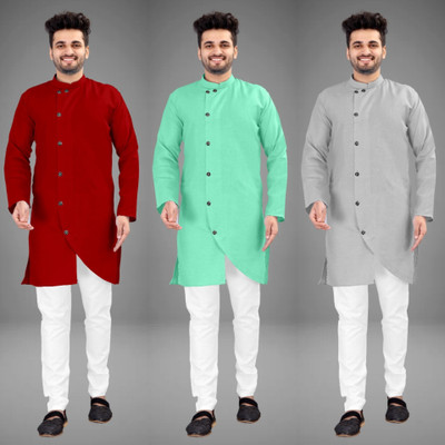 DIAMOND CLUSTER Men Solid Trail Cut Kurta(Multicolor)