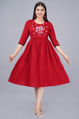 GULJAR FASHION Women Embroidered A-line Kurta(Maroon)