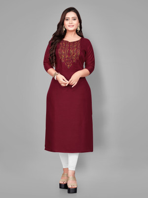 RIAANA Women Embroidered A-line Kurta(Maroon)