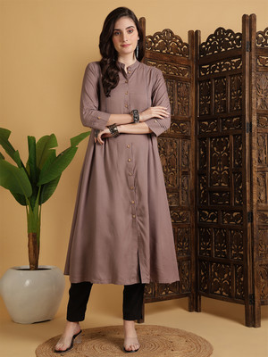 Gulmohar Jaipur Women Solid A-line Kurta(Brown)