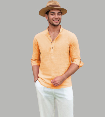 Vida Loca Men Solid Straight Kurta(Orange)